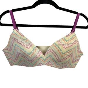 VICTORIA'S SECRET COTTON LINGERIE Unlined No Wire Logo Rainbow Print Bra 36C